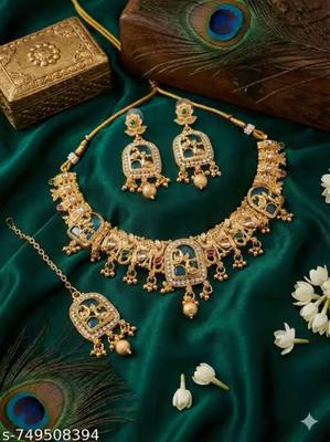 Indian bollywood gold plated kundan choker bridal necklace earrings jewelry set 2
