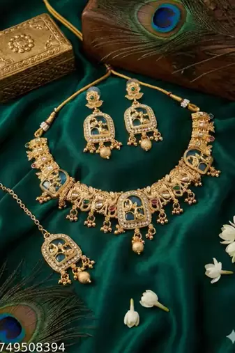 Indian bollywood gold plated kundan choker bridal necklace earrings jewelry set