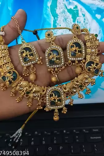 Indian bollywood gold plated kundan choker bridal necklace earrings jewelry set