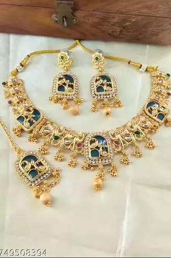 Indian bollywood gold plated kundan choker bridal necklace earrings jewelry set
