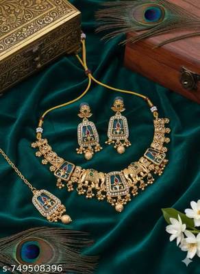 Indian bollywood gold plated kundan choker bridal necklace earrings jewelry set 2