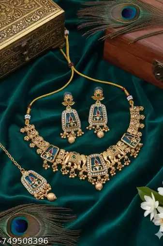 Indian bollywood gold plated kundan choker bridal necklace earrings jewelry set