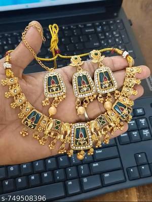Indian bollywood gold plated kundan choker bridal necklace earrings jewelry set 3