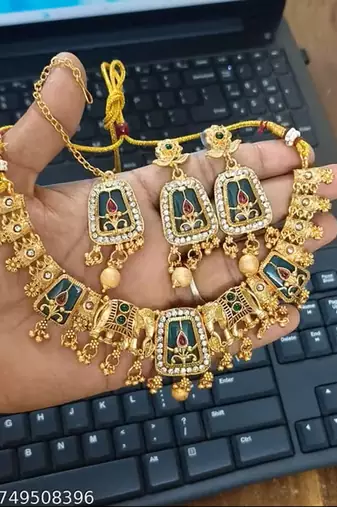 Indian bollywood gold plated kundan choker bridal necklace earrings jewelry set