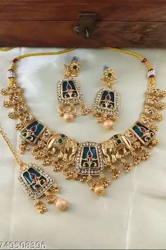 Indian bollywood gold plated kundan choker bridal necklace earrings jewelry set
