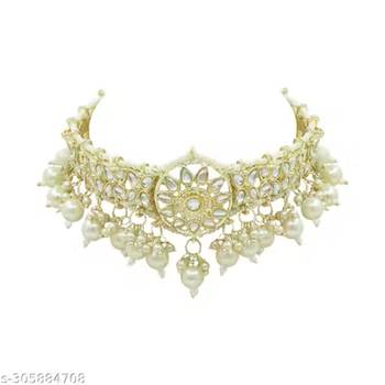Indian bollywood gold plated kundan choker bridal necklace earrings jewelry set 1