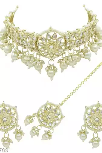 Indian bollywood gold plated kundan choker bridal necklace earrings jewelry set