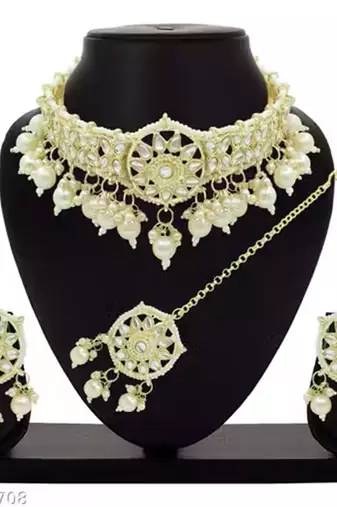 Indian bollywood gold plated kundan choker bridal necklace earrings jewelry set