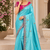 Sky Blue Color Golden Embroidery And Dori Work With Sequins Work All Over The Border And Motif Fandy Silk Saree