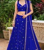 LIGHT BLUE EMBROIDERED & MIRROR ART SILK DESIGNER LEHENGA CHOLI SET FOR WOMEN'S