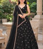 BLACK EMBROIDERED & MIRROR WORK ART SILK DESIGNER LEHENGA CHOLI SET FOR WOMEN'S