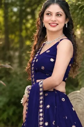 NAVY BLUE EMBROIDERED & MIRROR ART SILK DESIGNER LEHENGA CHOLI SET FOR WOMEN'S