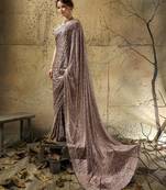 Mauve designer velvet satin embroidered saree with heavy blouse
