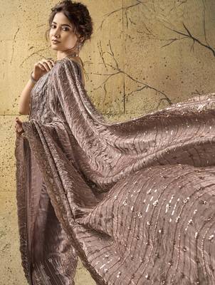 Mauve designer velvet satin embroidered saree with heavy blouse 2