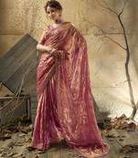 Rani pink designer velvet satin embroidered saree with heavy blouse
