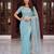 Sky blue designer net beads embroidery saree with unstitched blouse