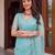 Sky blue designer net beads embroidery saree with unstitched blouse