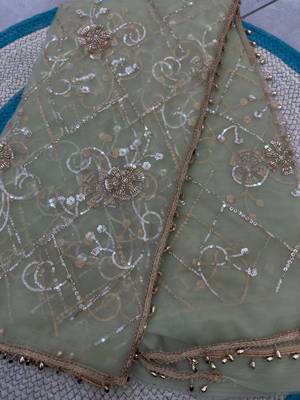 Green designer net beads embroidery saree with unstitched blouse 5