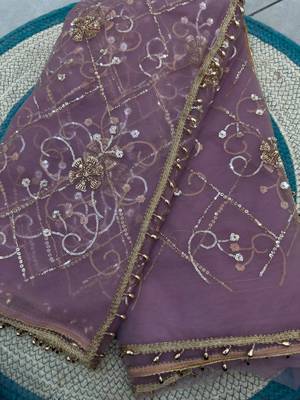 Lavender designer net beads embroidery saree with unstitched blouse 4