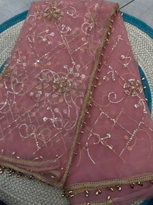 Rose designer net beads embroidery saree with unstitched blouse 4