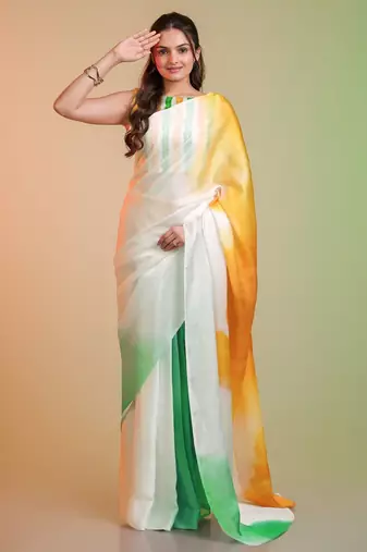 Independence day special model silk blend digital print saree with blouse