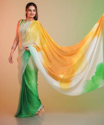 Independence day special model silk blend digital print saree with blouse 4