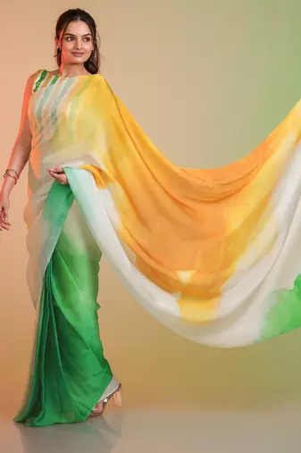 Independence day special model silk blend digital print saree with blouse