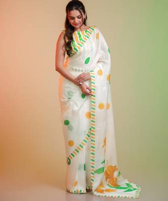 Independence day special model silk blend digital print saree with blouse 1