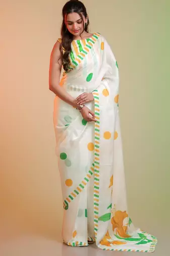 Independence day special model silk blend digital print saree with blouse