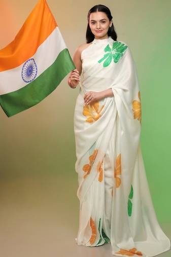 Independence day special model silk blend digital print saree with blouse