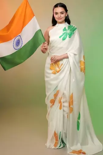 Independence day special model silk blend digital print saree with blouse