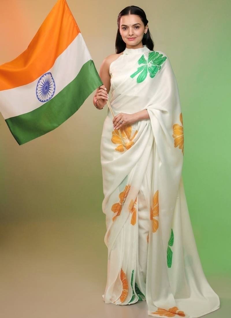 Independence day special model silk blend digital print saree with blouse
