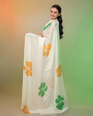 Independence day special model silk blend digital print saree with blouse 3