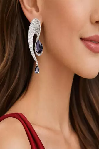 sculptural amethyst teardrop statement earrings â€“ avant-garde bridal brass jewellery
