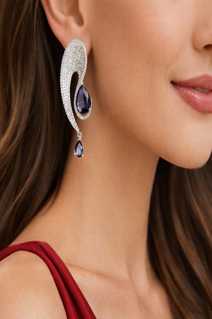 sculptural amethyst teardrop statement earrings â€“ avant-garde bridal brass jewellery