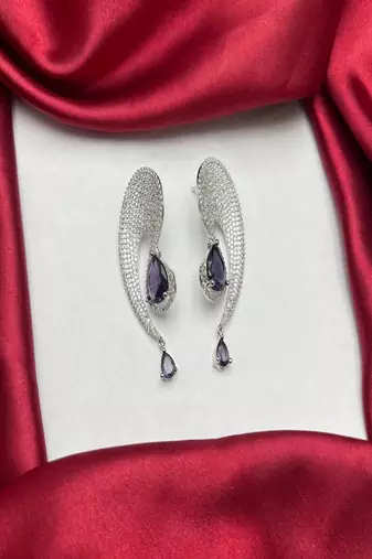 sculptural amethyst teardrop statement earrings â€“ avant-garde bridal brass jewellery