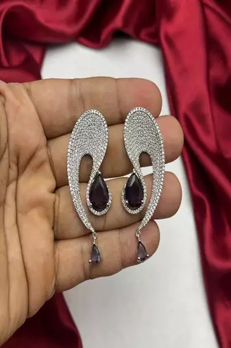 sculptural amethyst teardrop statement earrings â€“ avant-garde bridal brass jewellery