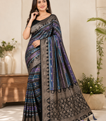 Black Color Jari Jaqurad Weaving And Light Gold Jari Jaqurad Weaving Border With Viscose Georgette Saree