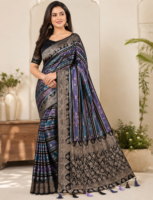 Black Color Jari Jaqurad Weaving And Light Gold Jari Jaqurad Weaving Border With Viscose Georgette Saree 2