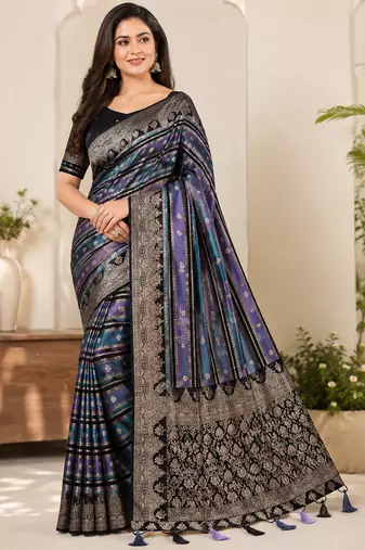 Black Color Jari Jaqurad Weaving And Light Gold Jari Jaqurad Weaving Border With Viscose Georgette Saree