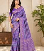 Lavender Color Jari Jaqurad Weaving And Light Gold Jari Jaqurad Weaving Border With Viscose Georgette Saree