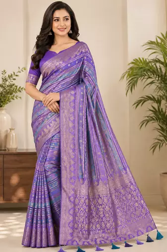 Lavender Color Jari Jaqurad Weaving And Light Gold Jari Jaqurad Weaving Border With Viscose Georgette Saree