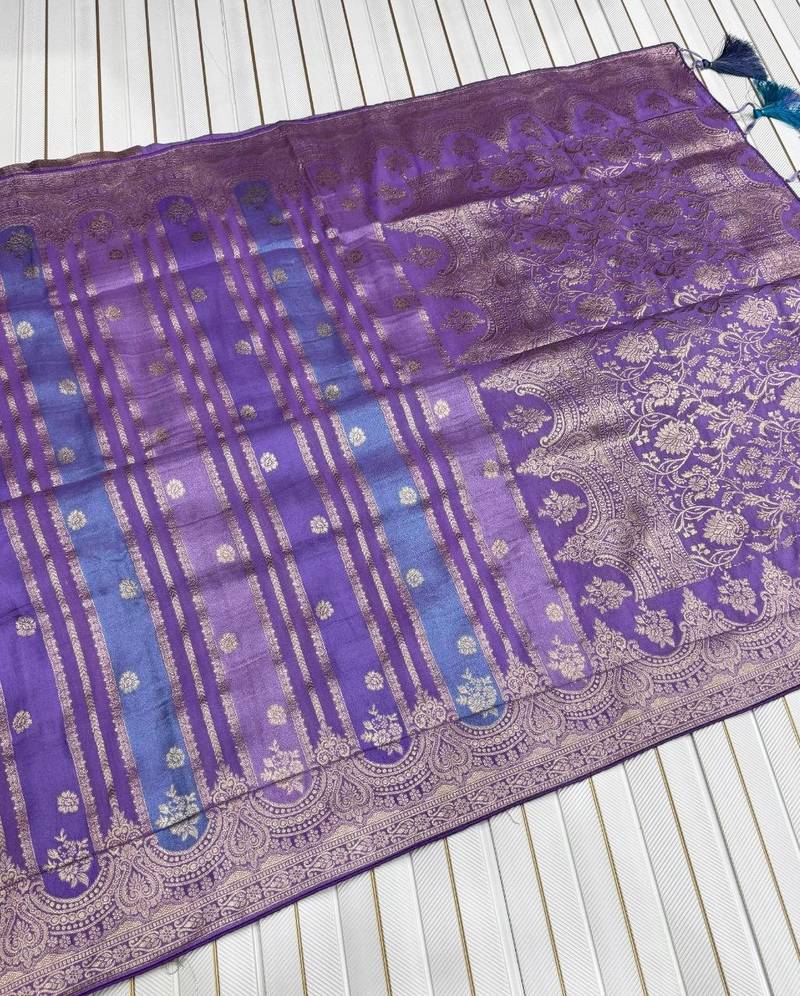 Lavender Color Jari Jaqurad Weaving And Light Gold Jari Jaqurad Weaving Border With Viscose Georgette Saree