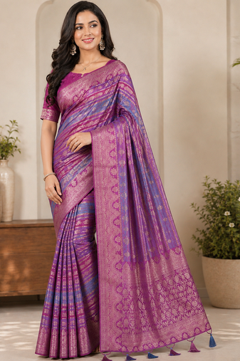 Magenta Color Jari Jaqurad Weaving And Light Gold Jari Jaqurad Weaving Border With Viscose georgettete Saree