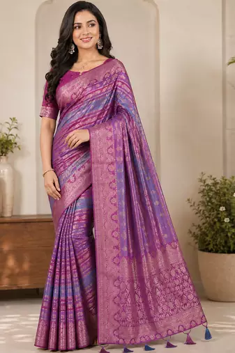 Magenta Color Jari Jaqurad Weaving And Light Gold Jari Jaqurad Weaving Border With Viscose Georgette Saree