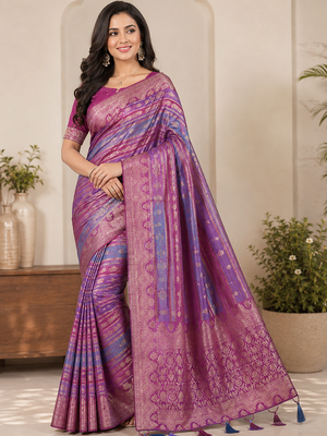 Magenta Color Jari Jaqurad Weaving And Light Gold Jari Jaqurad Weaving Border With Viscose Georgette Saree 2