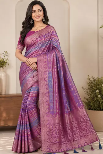 Magenta Color Jari Jaqurad Weaving And Light Gold Jari Jaqurad Weaving Border With Viscose Georgette Saree