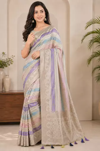 Off White Color Jari Jaqurad Weaving And Light Gold Jari Jaqurad Weaving Border With Viscose Georgette Saree