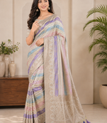 Off White Color Jari Jaqurad Weaving And Light Gold Jari Jaqurad Weaving Border With Viscose Georgette Saree