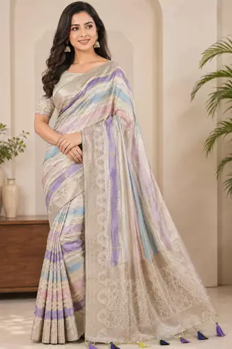Off White Color Jari Jaqurad Weaving And Light Gold Jari Jaqurad Weaving Border With Viscose Georgette Saree
